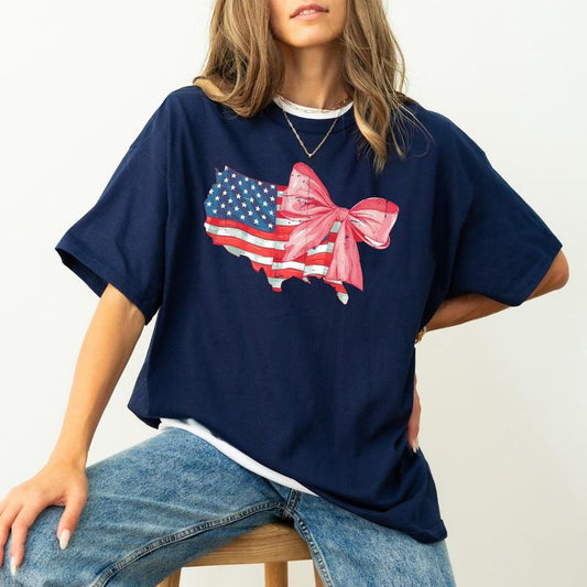 American Flag, Bow, Ribbon, Coquette, USA, Independence, Day, Retro, Vintage, Tshirt, Women's Comfort Color Tee, Tshirt...