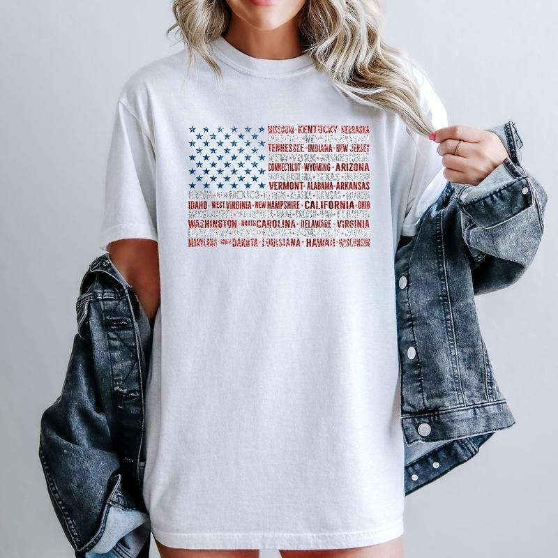 American Flag, States, USA, Patriotic, America, 4th of July Tshirt, Women's Comfort Colors Tee Hoodie, Sweatshirt