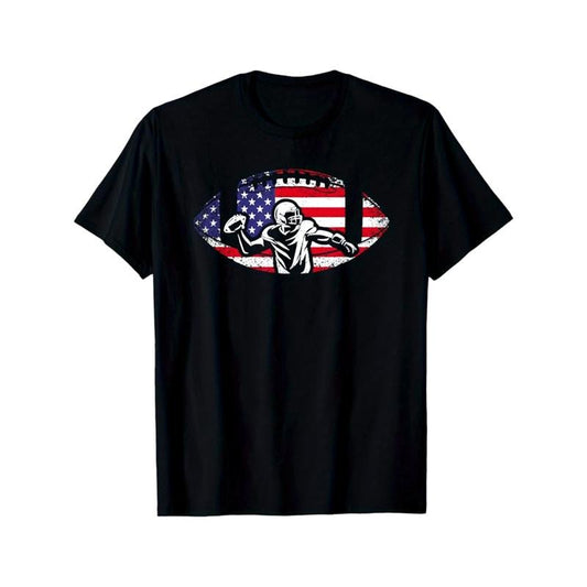 American Football Print Men's Cotton T-shirt, Graphic Tee Men's Outdoor Clothes, Men's Clothing, Casual Short Sleeve Crew...