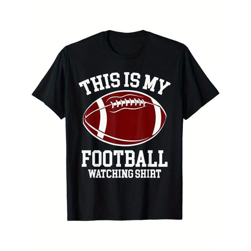 American Football Print Men's Cotton T-shirt, Graphic Tee Men's Outdoor Clothes, Men's Clothing, Casual Short Sleeve Crew...