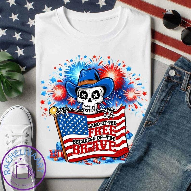 American Land Of The Free Because Of The Brave , 4th Of July , Retro Fourth Of July Skeleton , FreeDom 1776 , Patriotic...