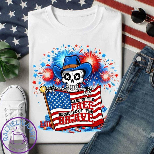 American Land Of The Free Because Of The Brave , 4th Of July , Retro Fourth Of July Skeleton , FreeDom 1776 , Patriotic...