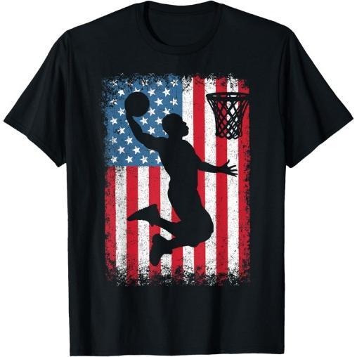 American Patriotic Basketball 4th of July USA Flag Men Boys T-Shirt Made in USA Hoodie, Sweatshirt | WearSparks.com