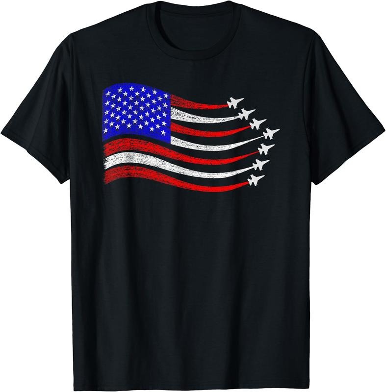 American Patriotic Fighter Jets USA Flag Waving 4th of July T-Shirt | Unisex Cotton Tee Gift, Crewneck, Short Sleeve...