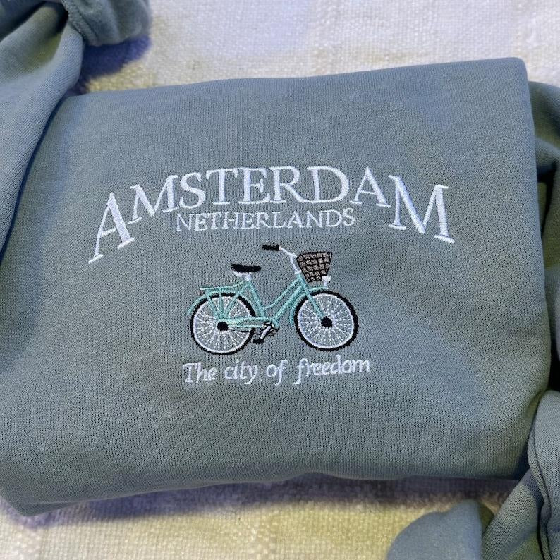 Amsterdam Embroidered Tshirt, Vintage Embroidered Amsterdam Sweatshirt Hoodie | WearSparks.com