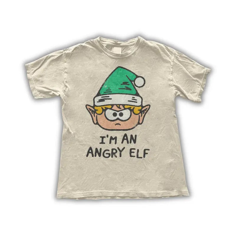 Angry Elf T-Shirt - Funny Christmas Elf Shirt - Holiday Grumpy Elf Graphic Tee