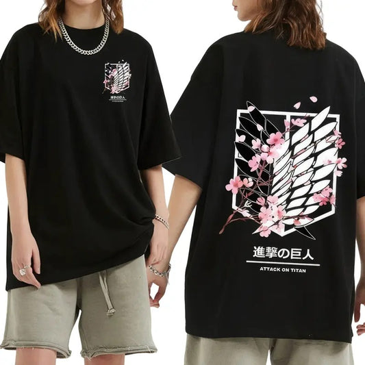 Anime Attack.onTitan 2 Side Vintage Blossom Logo Print Unisex T-Shirt Collection Hoodie, Sweatshirt | WearSparks.com