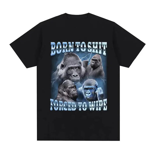 Anime Born Stool Forced to Wipe Comic Gorilla Pattern Vintage Graphic Tee,   Fashion Short sleeved T-shirt Women's Casual...