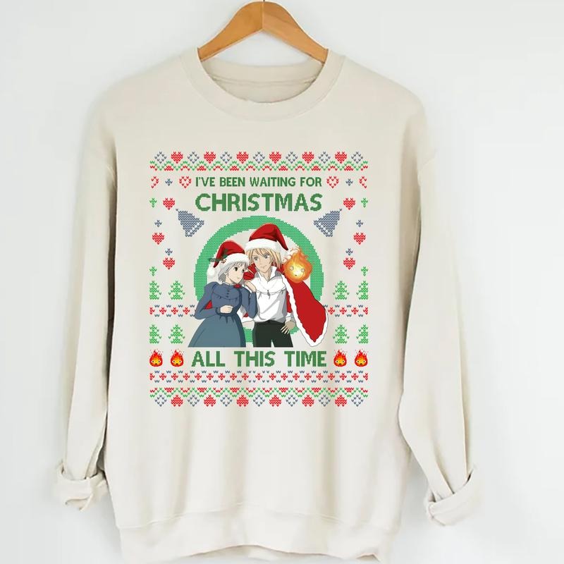 Anime Christmas Sweatshirt, Howl's Moving Castle Shirt, Calcifer, Howl, Sophie, Studio Ghibli, Hayao Miyazaki Hoodie