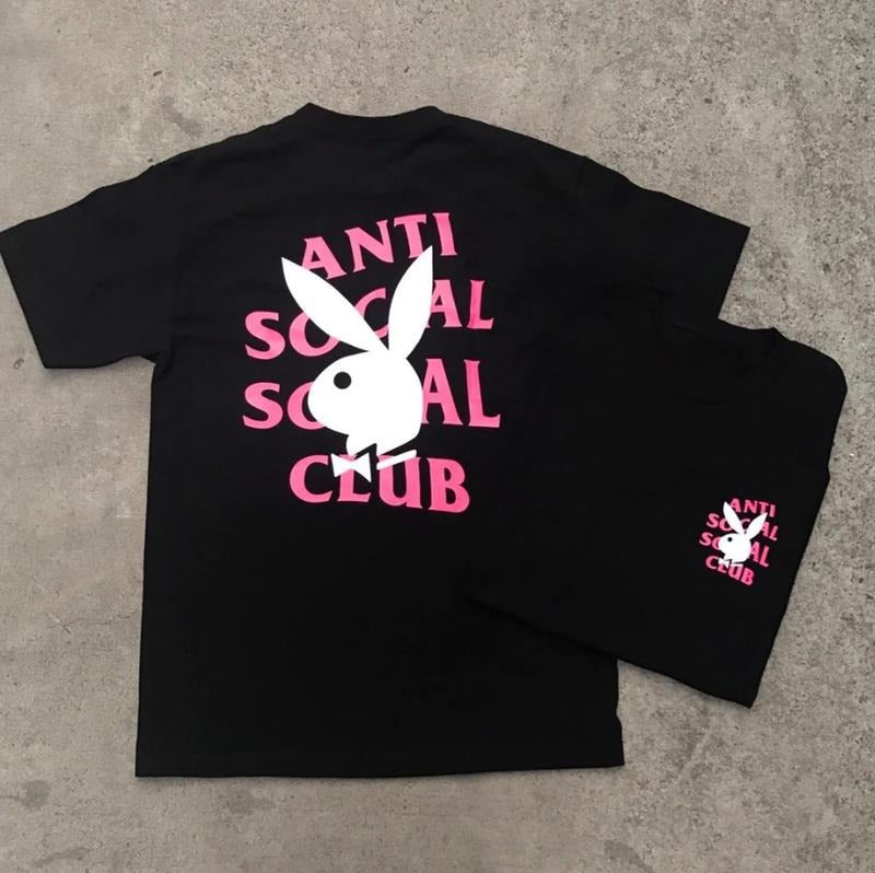 Ant1 Soc1al Soc1al Club x Playboy Graphic Tee, Black Streetwear Shirt, Bold Logo Design, Casual Urban Apparel Hoodie,...