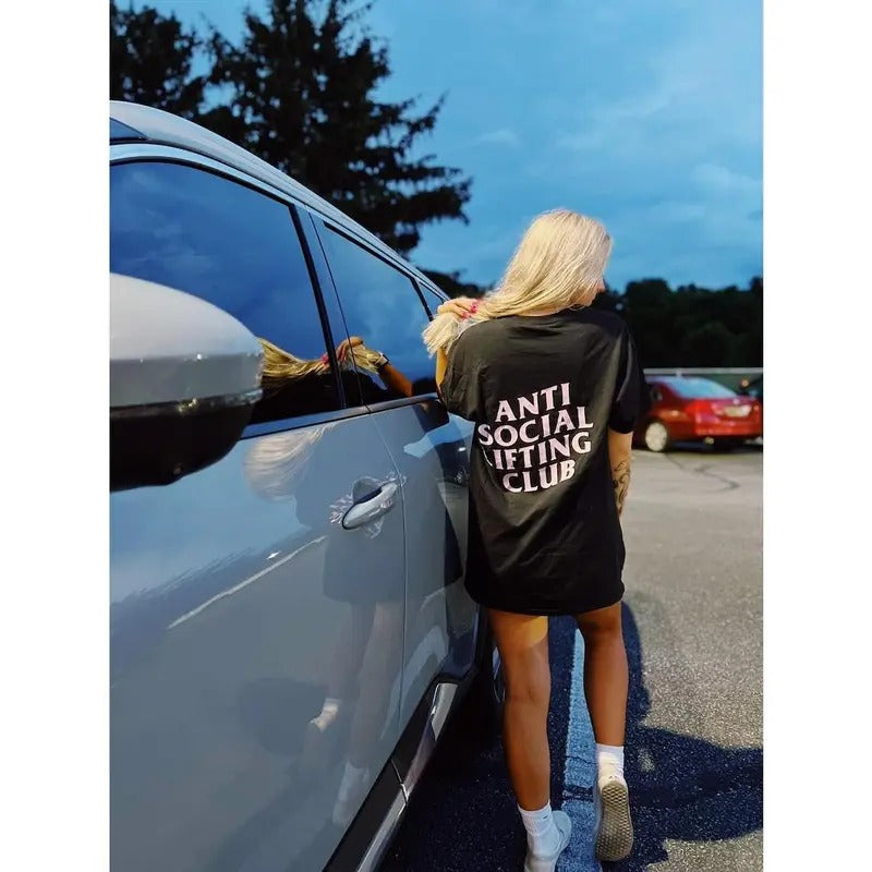 Anti Social Lifting Club Oversized T-shirt for Gym Rats and Beginner Gym Goers, Gift for Gym Rats, Gift for Beginner Gym...