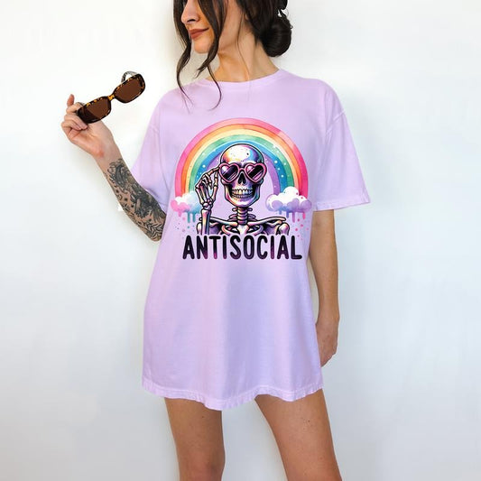 Anti-Social Skeleton- T-Shirt, Mental Health Tee, Cute Graphic, Funny Apparel Hoodie, Sweatshirt | WearSparks.com
