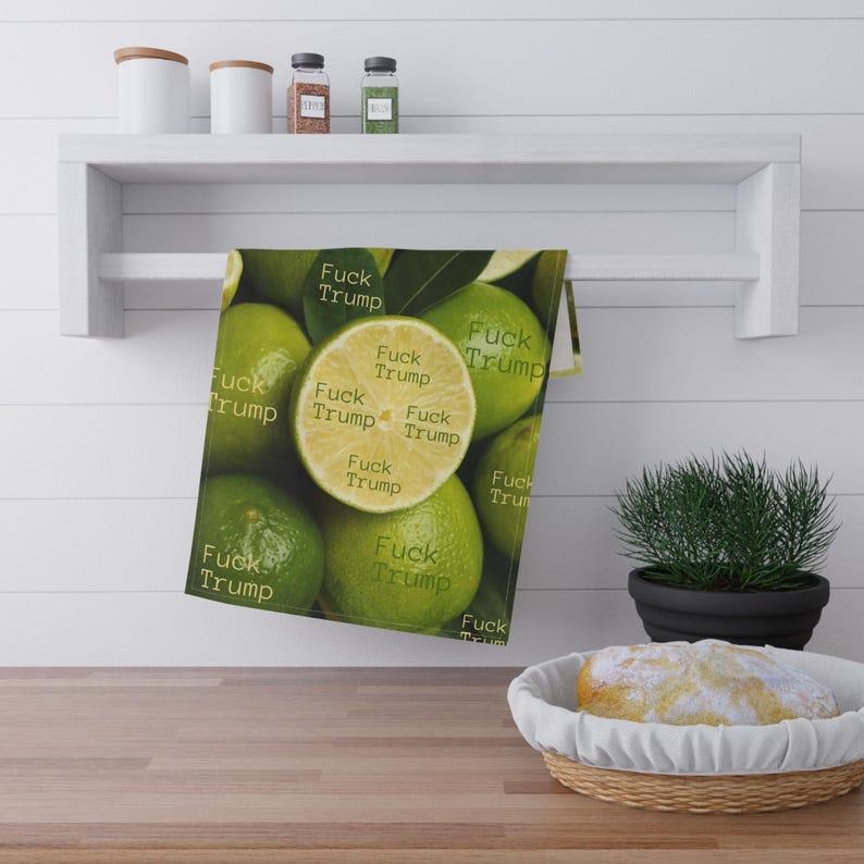 Anti-Trump Tea Towel  Subtle lemon Style Design  Political Kitchen Towel  Funny Political Towel  Unique Gift for...