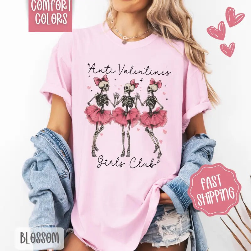 Anti Valentines Girls Club Shirt Comfort Colors, Valentine's Day Women's Tee, Holiday Women's Tshirt Hoodie, Sweatshirt
