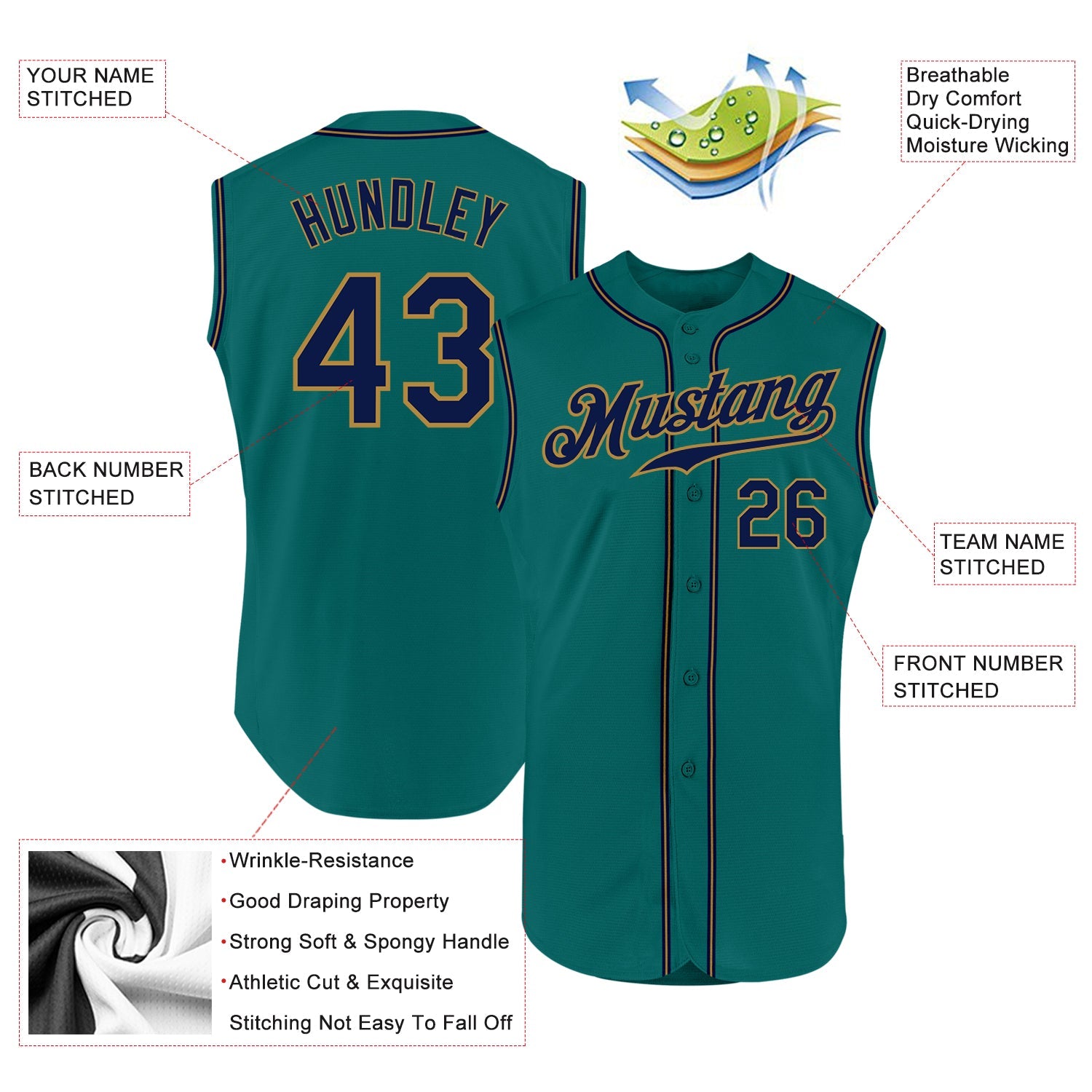 Custom Aqua Navy-Old Gold Authentic Sleeveless Baseball Jersey T-Shirts, Hoodie, Sweatshirt | WearSparks.com (Image 2)
