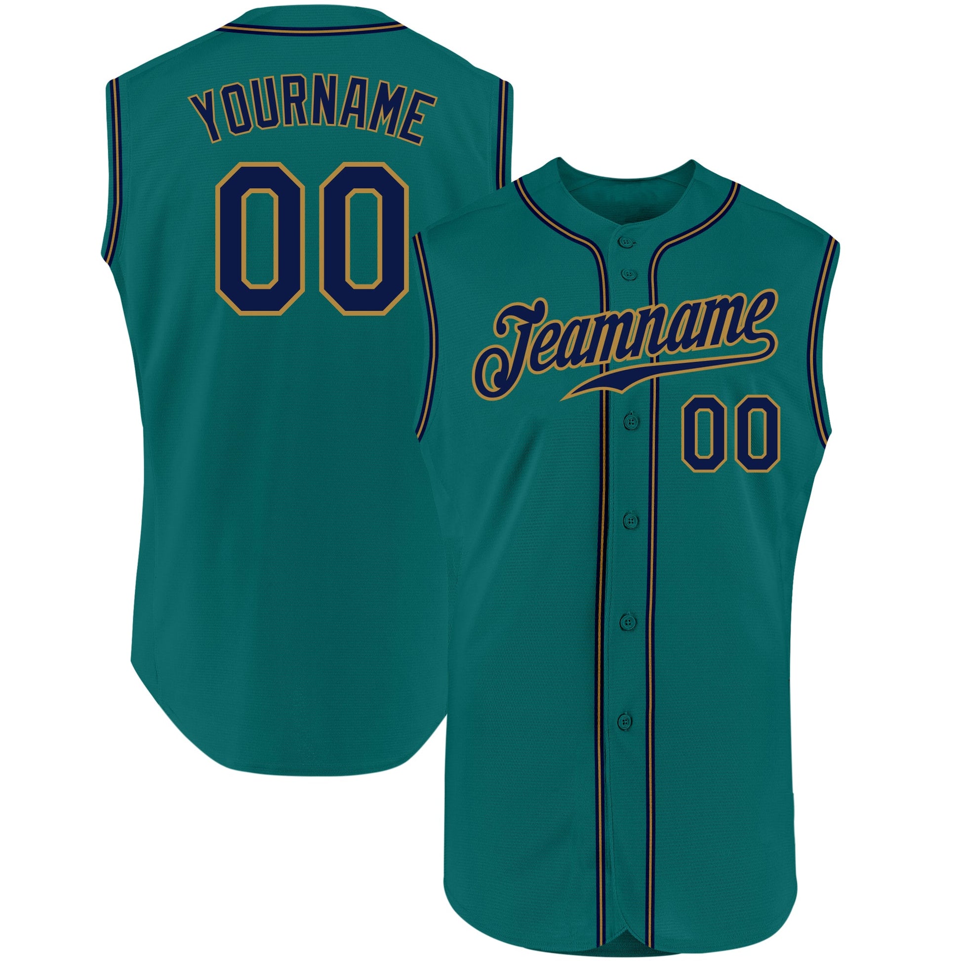 Custom Aqua Navy-Old Gold Authentic Sleeveless Baseball Jersey T-Shirts, Hoodie, Sweatshirt | WearSparks.com (Image 1)