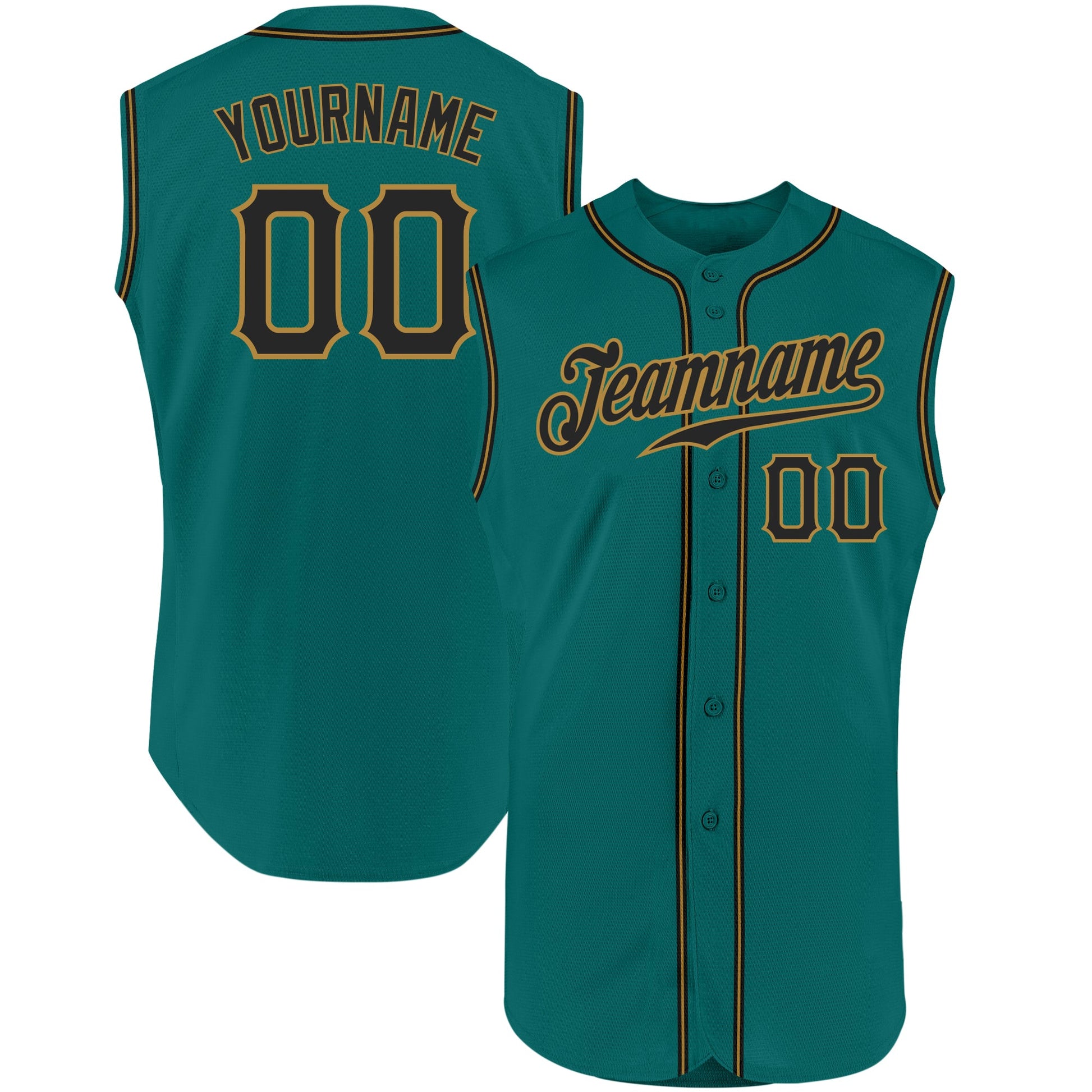 Custom Aqua Black-Old Gold Authentic Sleeveless Baseball Jersey T-Shirts, Hoodie, Sweatshirt | WearSparks.com (Image 1)
