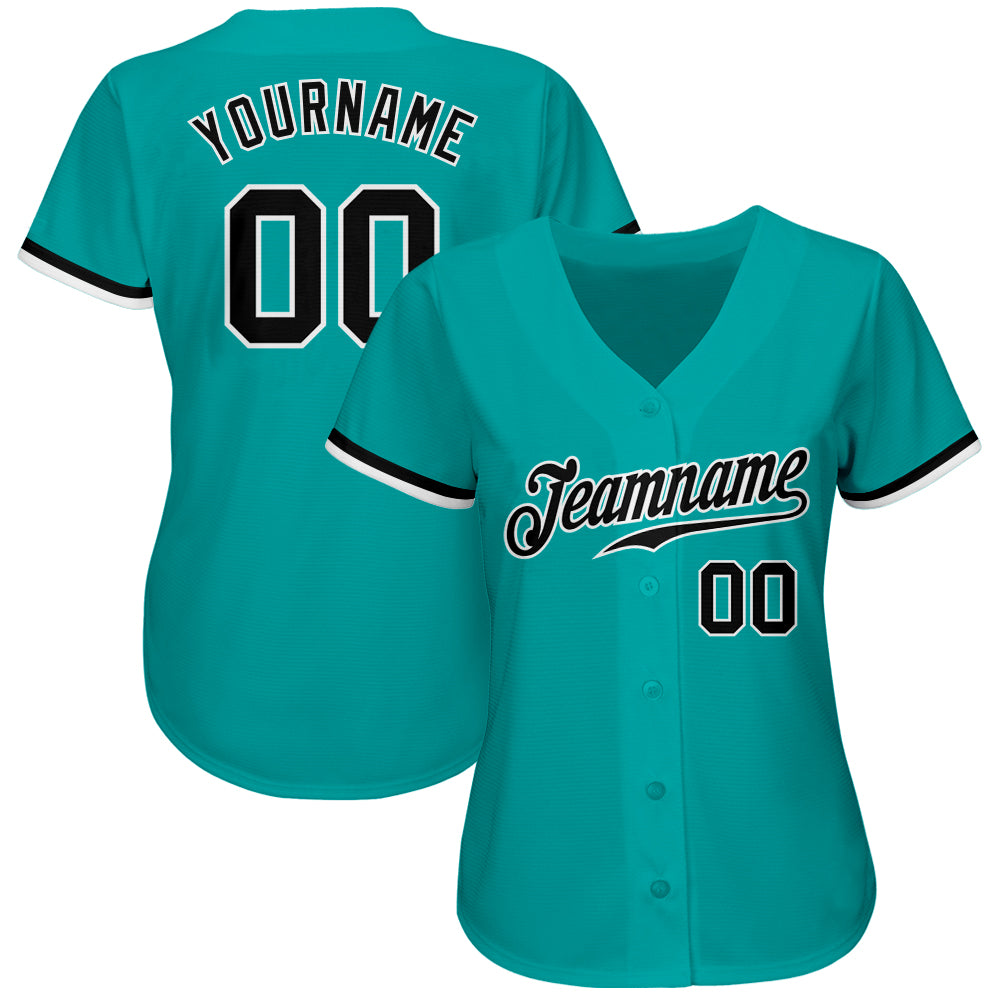 Custom Aqua Black-White Authentic Baseball Jersey T-Shirts, Hoodie, Sweatshirt | WearSparks.com (Image 2)