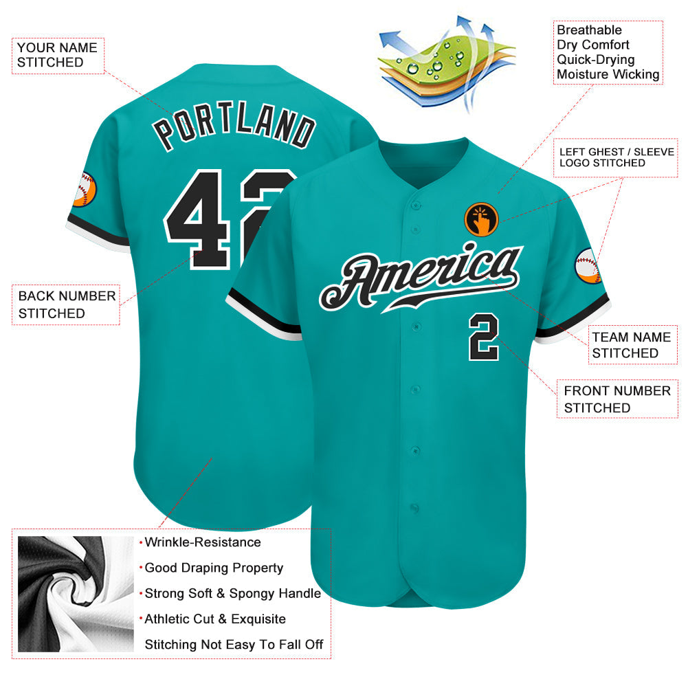 Custom Aqua Black-White Authentic Baseball Jersey T-Shirts, Hoodie, Sweatshirt | WearSparks.com (Image 3)