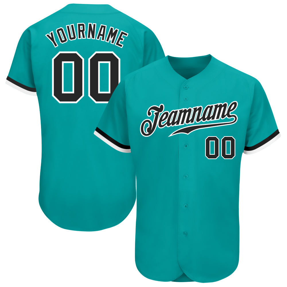 Custom Aqua Black-White Authentic Baseball Jersey T-Shirts, Hoodie, Sweatshirt | WearSparks.com (Image 1)