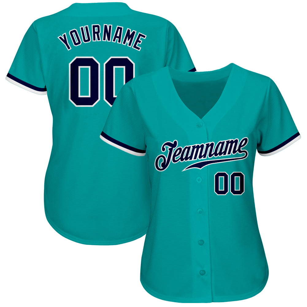 Custom Aqua Navy-White Authentic Baseball Jersey T-Shirts, Hoodie, Sweatshirt | WearSparks.com (Image 2)