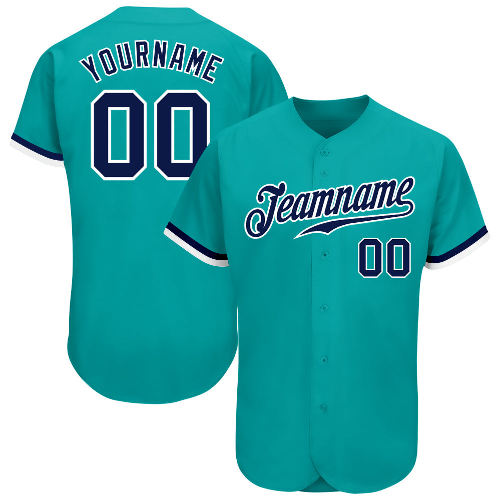 Custom Aqua Navy-White Authentic Baseball Jersey T-Shirts, Hoodie, Sweatshirt | WearSparks.com (Image 1)