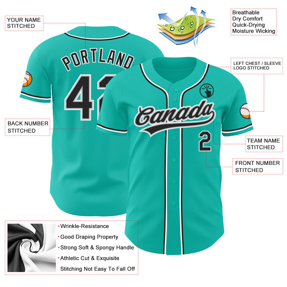 Custom Aqua Black-Gray Authentic Baseball Jersey T-Shirts, Hoodie, Sweatshirt | WearSparks.com (Image 3)