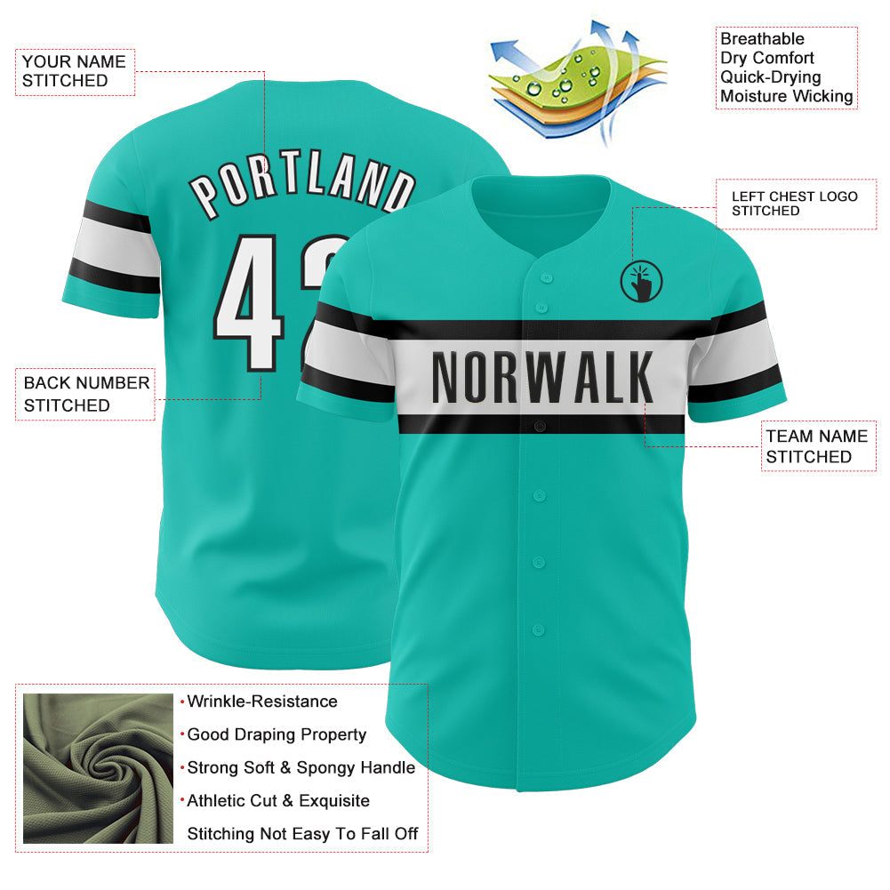 Custom Aqua White-Black Authentic Baseball Jersey T-Shirts, Hoodie, Sweatshirt | WearSparks.com (Image 3)