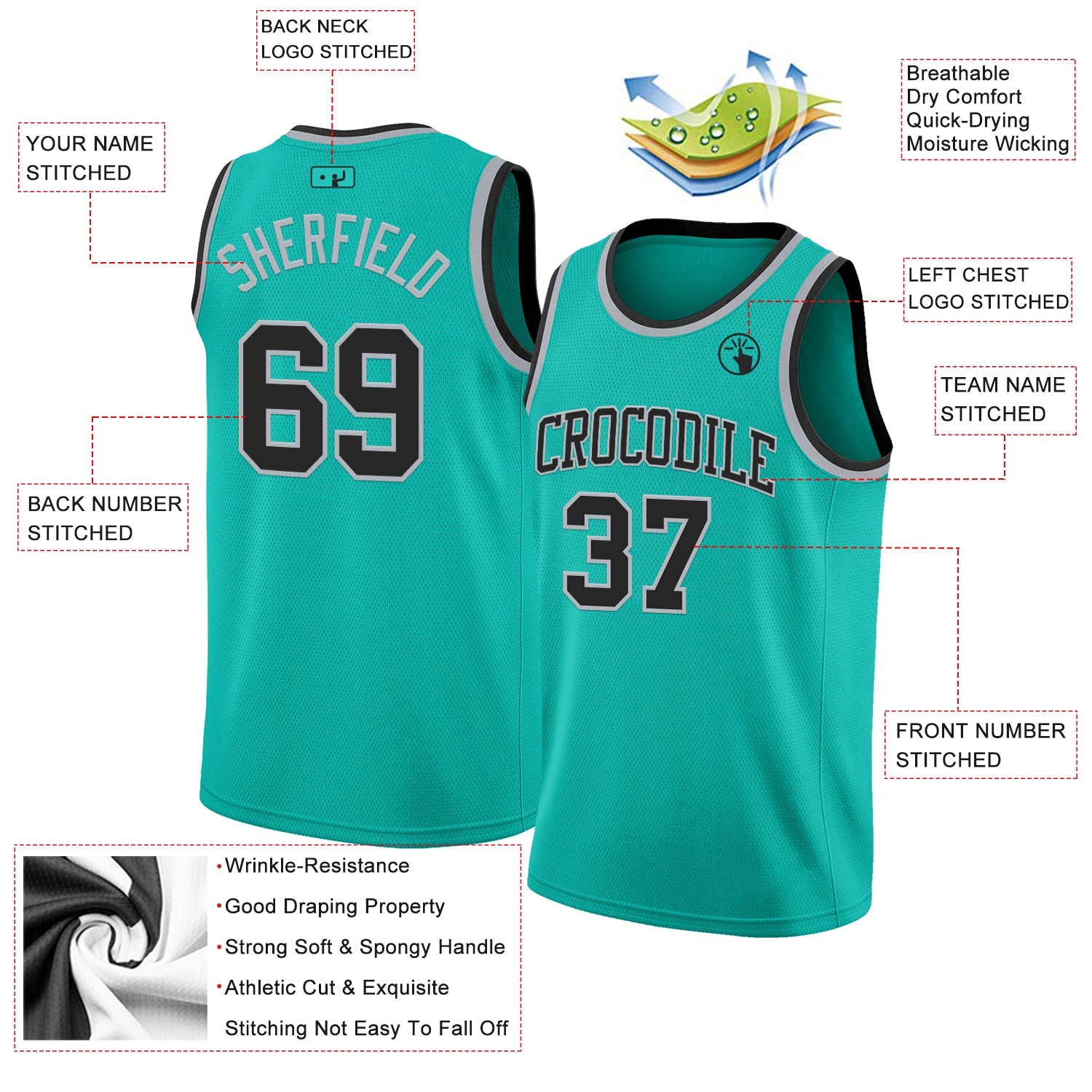 Custom Aqua Black-Gray Authentic Basketball Jersey T-Shirts, Hoodie, Sweatshirt | WearSparks.com (Image 2)