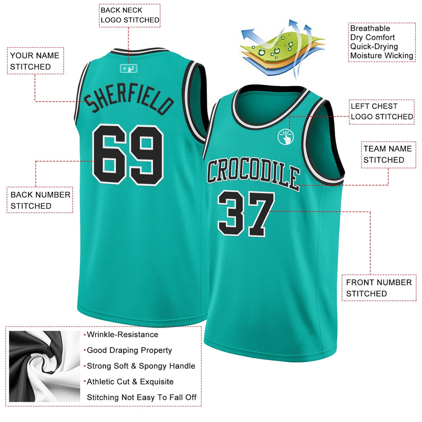 Custom Aqua Black-White Authentic Basketball Jersey T-Shirts, Hoodie, Sweatshirt | WearSparks.com (Image 2)