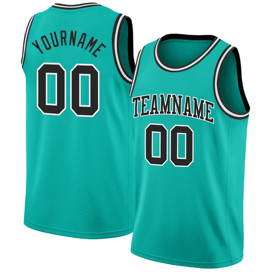 Custom Aqua Black-White Authentic Basketball Jersey T-Shirts, Hoodie, Sweatshirt | WearSparks.com (Image 1)