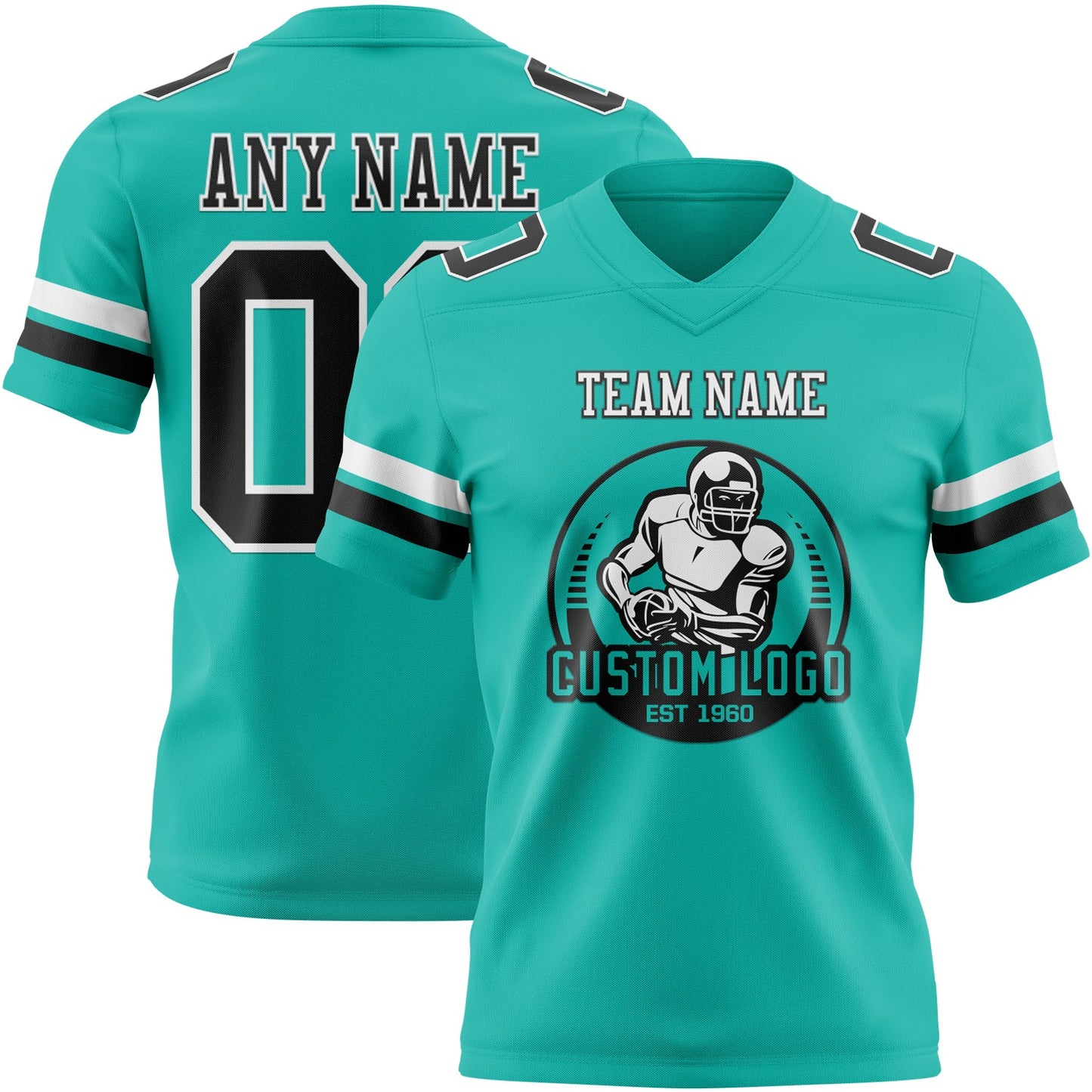 Custom Aqua Black-White Authentic Football Jersey T-Shirts, Hoodie, Sweatshirt | WearSparks.com (Image 2)
