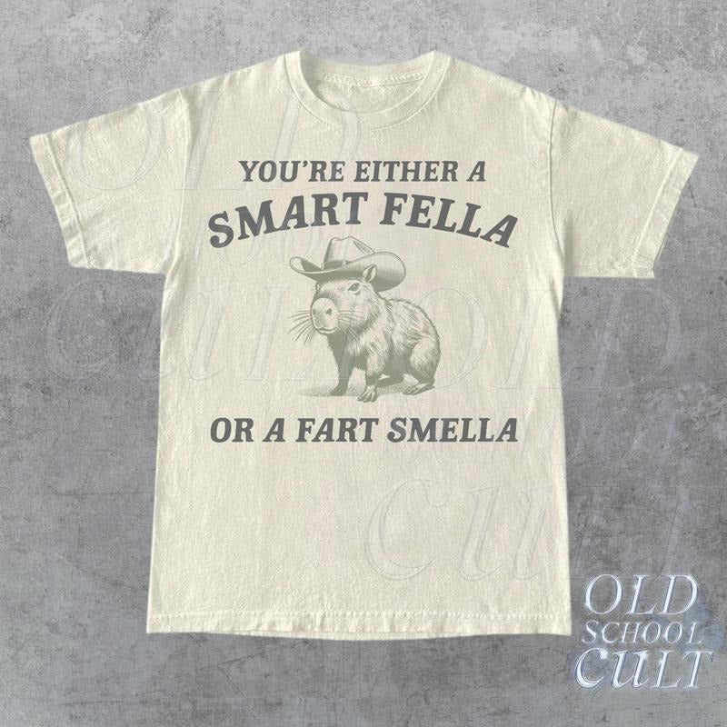 Are You A Smart Fella Or Fart Smella Vintage Style Shirt, Retro Cartoon T Shirt, Weird T Shirt, Meme T Shirt, Cabybara...
