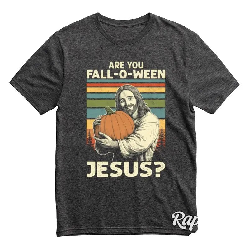Are You Fall-O-Ween Jesus T-Shirt, Christian Halloween Graphic Tee, Thanksgiving Gift, Weirdcore Meme Shirt Cotton...