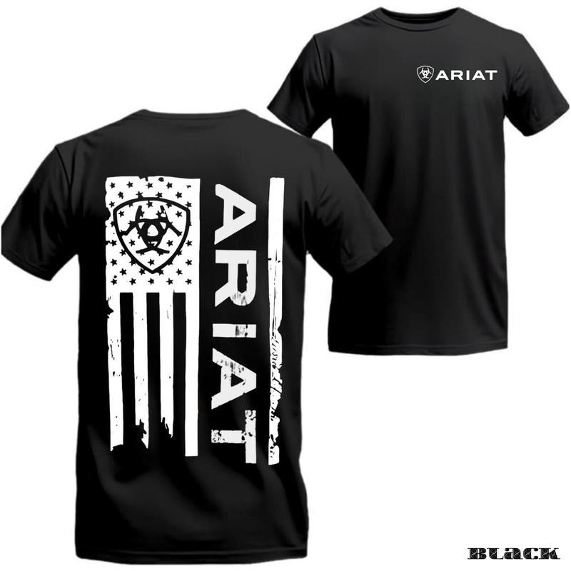 Ariat T-shirt  Bold Black Tee with Distressed Vertical Flag and Ariat Logo Design, Soft Comfortable Fabric for Everyday...