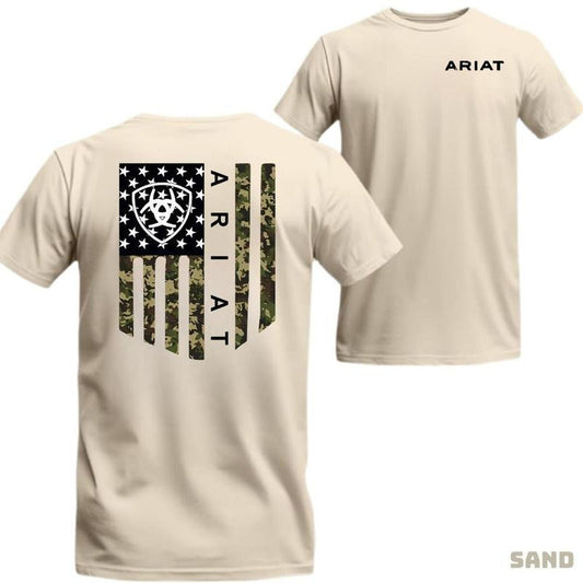 Ariat Tshirt - Military-Inspired Camouflage Flag with Bold Logo, Perfect for Hardworking Cowboys and Country Lifestyle...