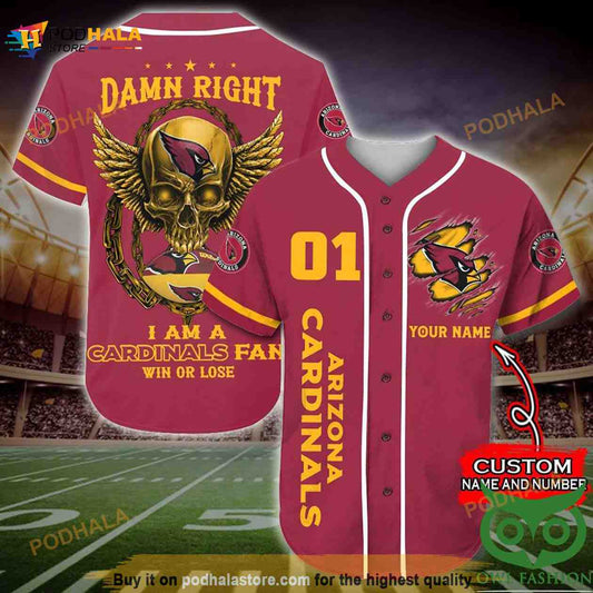 Arizona Cardinals 3D Baseball Jersey Personalized Gift, Custom Name Number