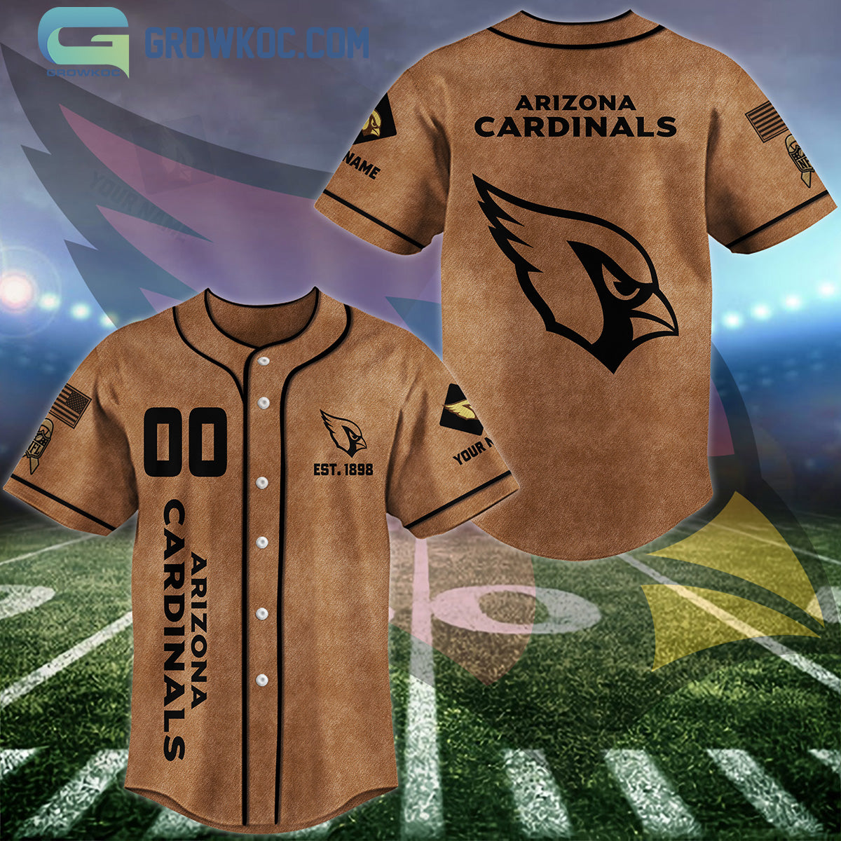 Arizona Cardinals Brown American Flag Personalized Baseball Jersey