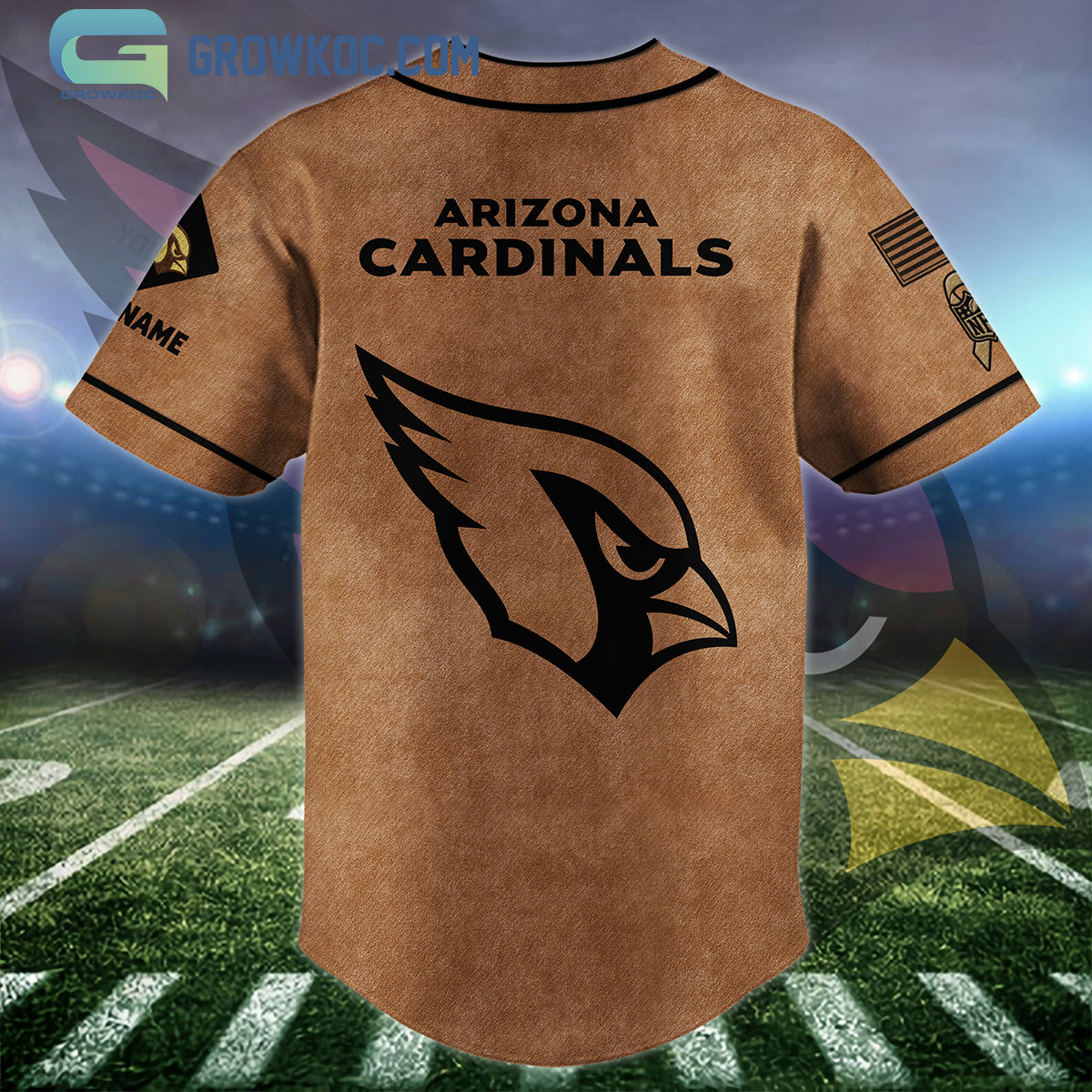 Arizona Cardinals Brown American Flag Personalized Baseball Jersey