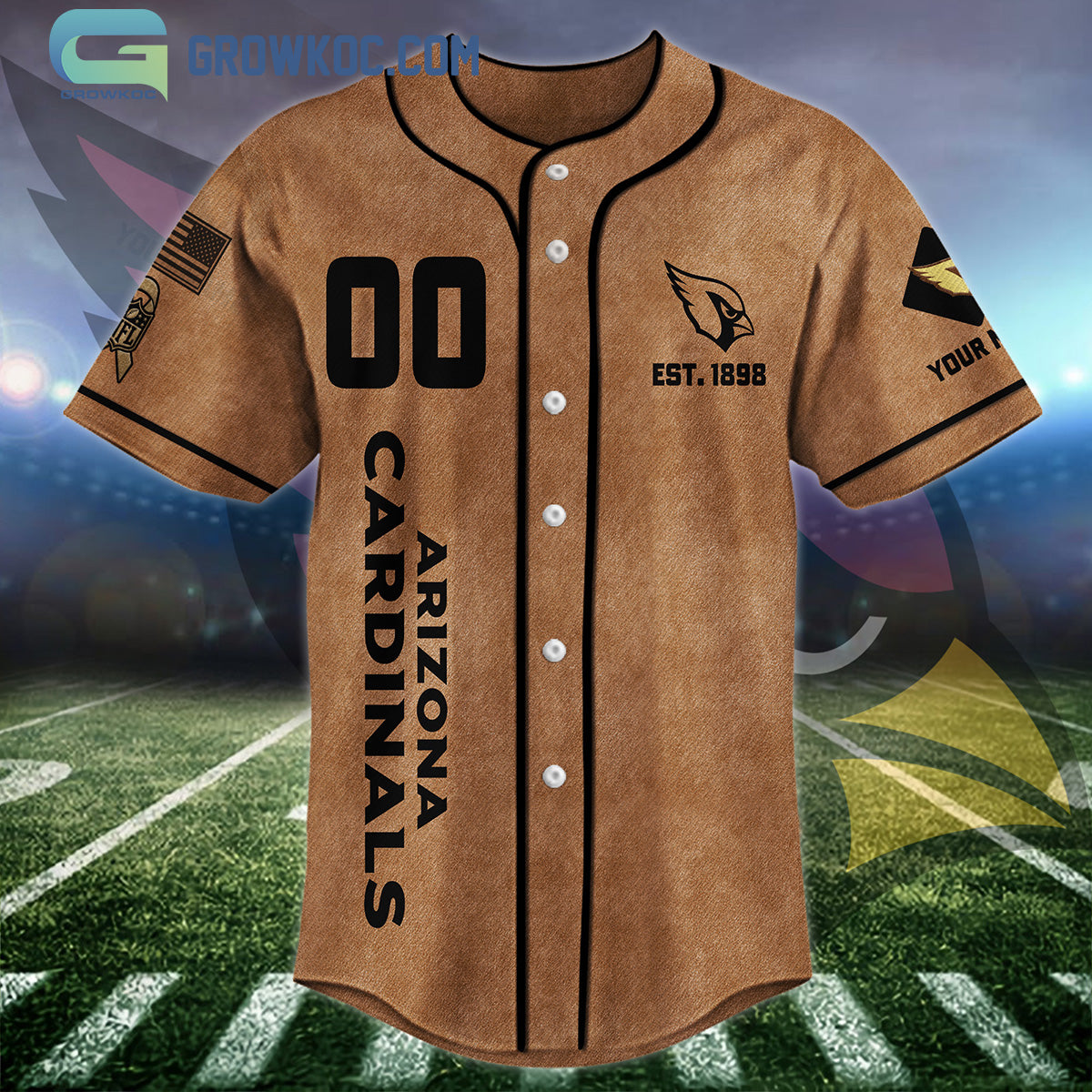 Arizona Cardinals Brown American Flag Personalized Baseball Jersey