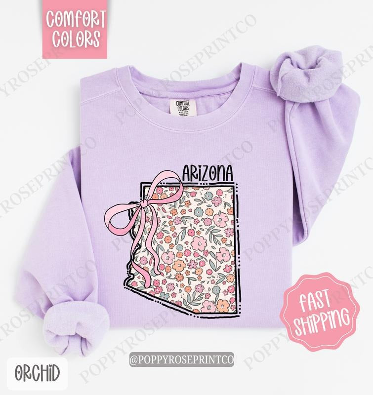 Arizona Floral Comfort Colors Sweatshirt, Arizona Sweatshirt, Cute Bow Arizona Sweatshirt T-Shirts, Hoodie | WearSparks.com