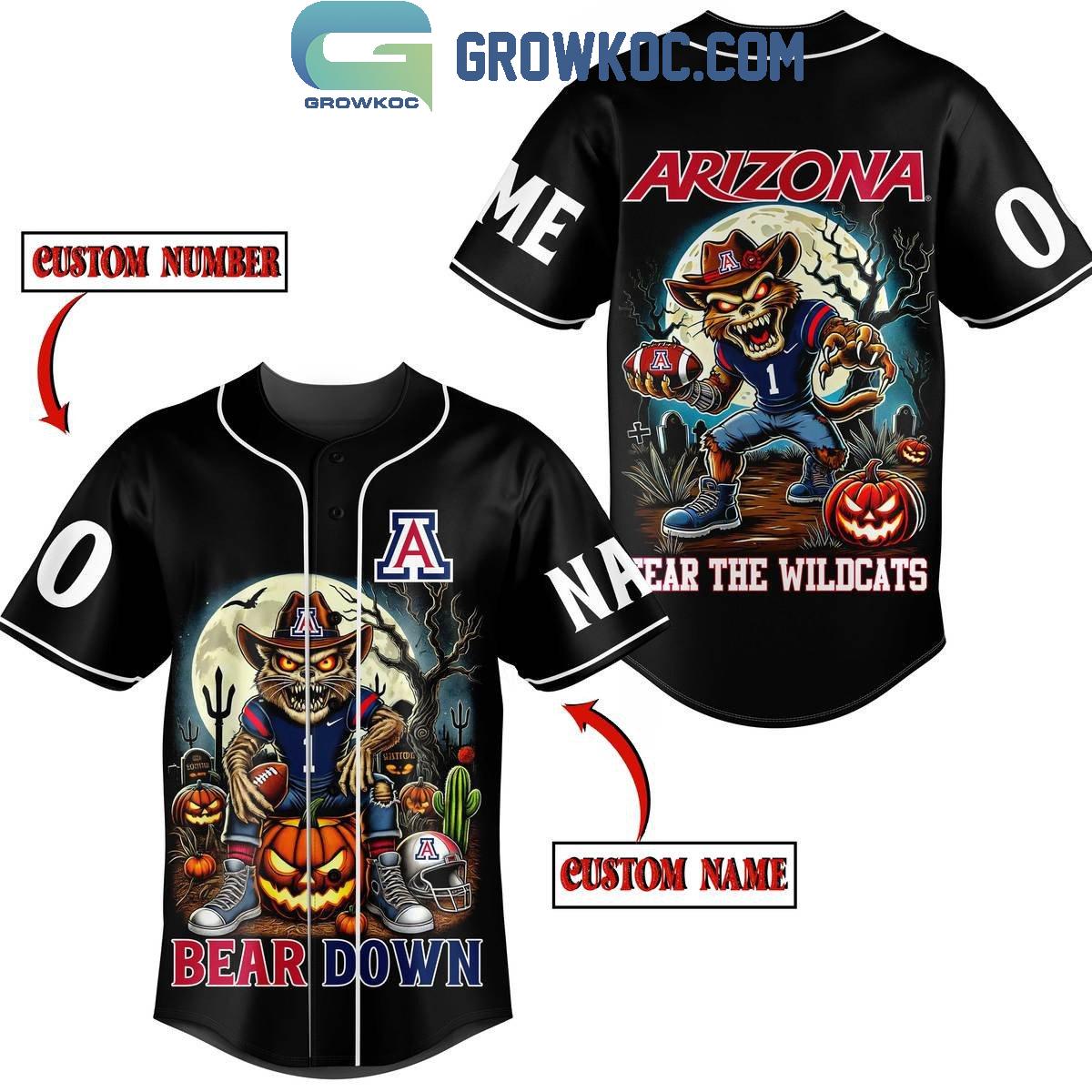 Arizona Wildcats Halloween Bear Down With Fear Personalized Baseball Jersey
