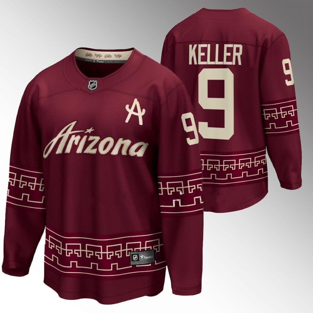 Arizona Coyotes #9 Clayton Keller 2022-23 Desert Night Alternate Garnet Jersey