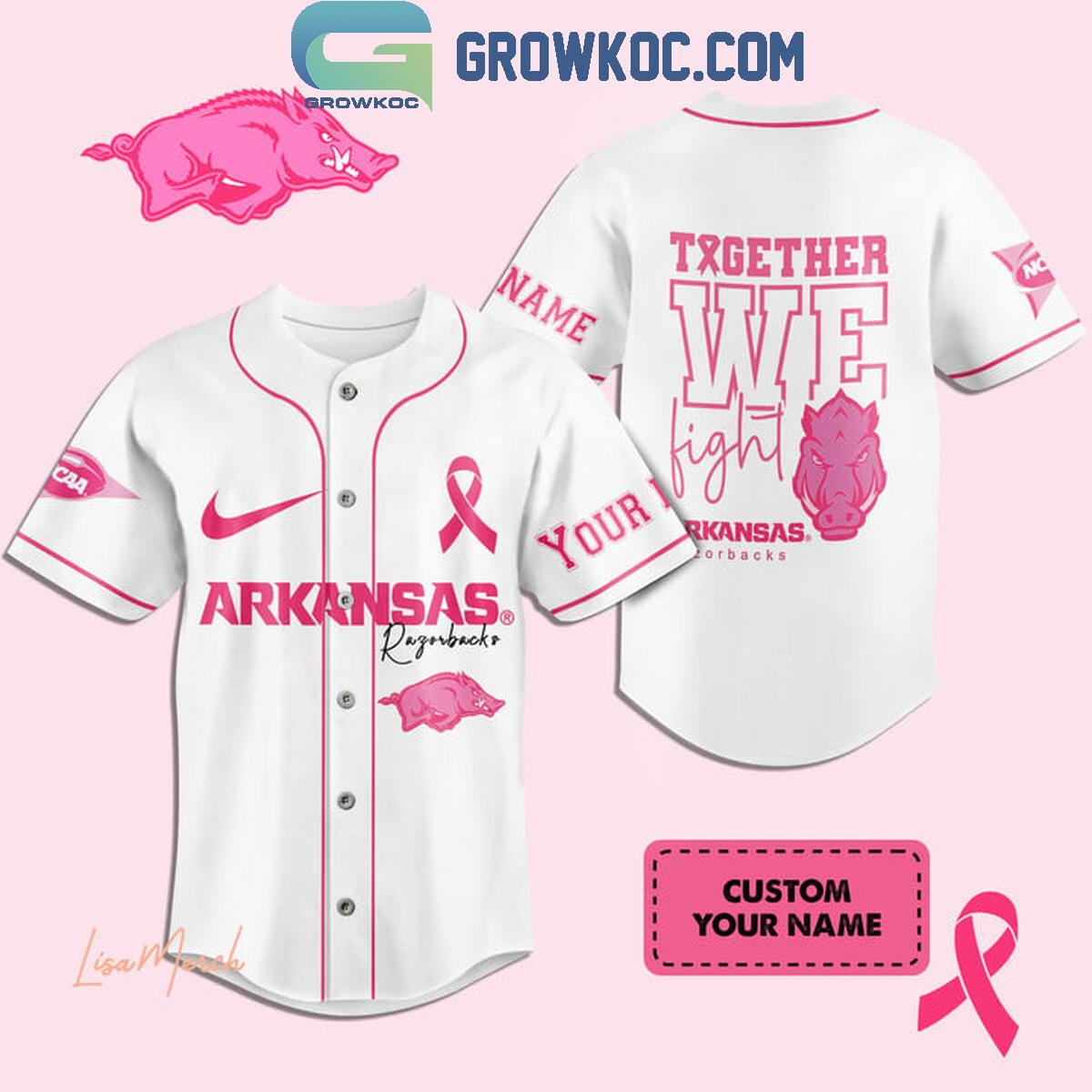 Arkansas Razorbacks Together We Fight Breast Cancer Personalized Baseball Jersey