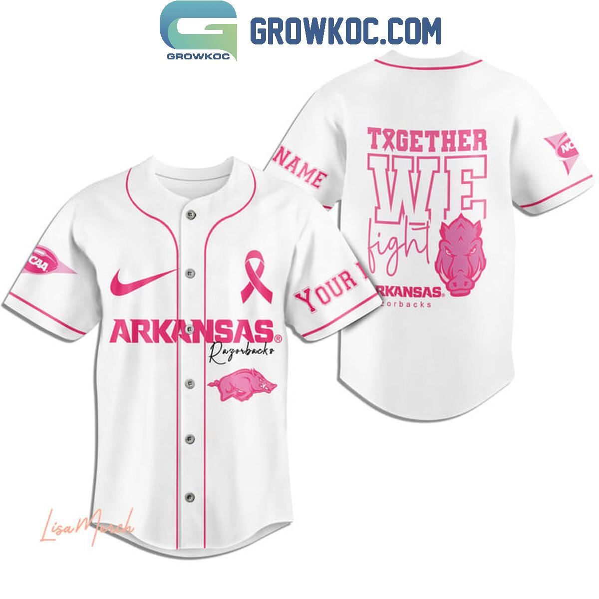 Arkansas Razorbacks Together We Fight Breast Cancer Personalized Baseball Jersey