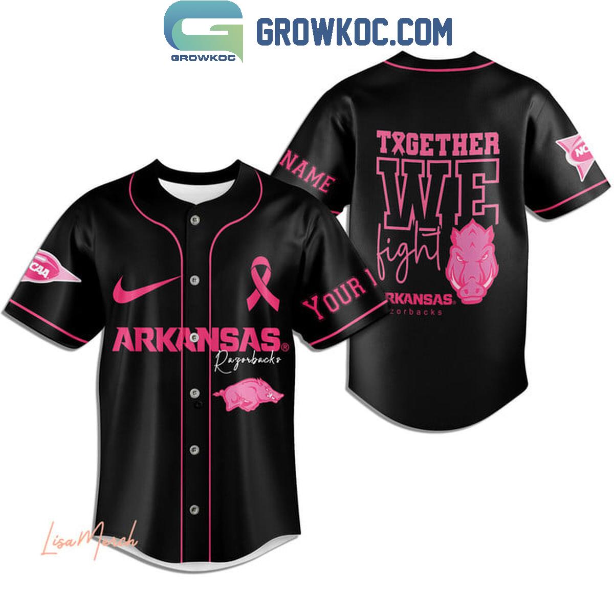 Arkansas Razorbacks Together We Fight Breast Cancer Personalized Baseball Jersey