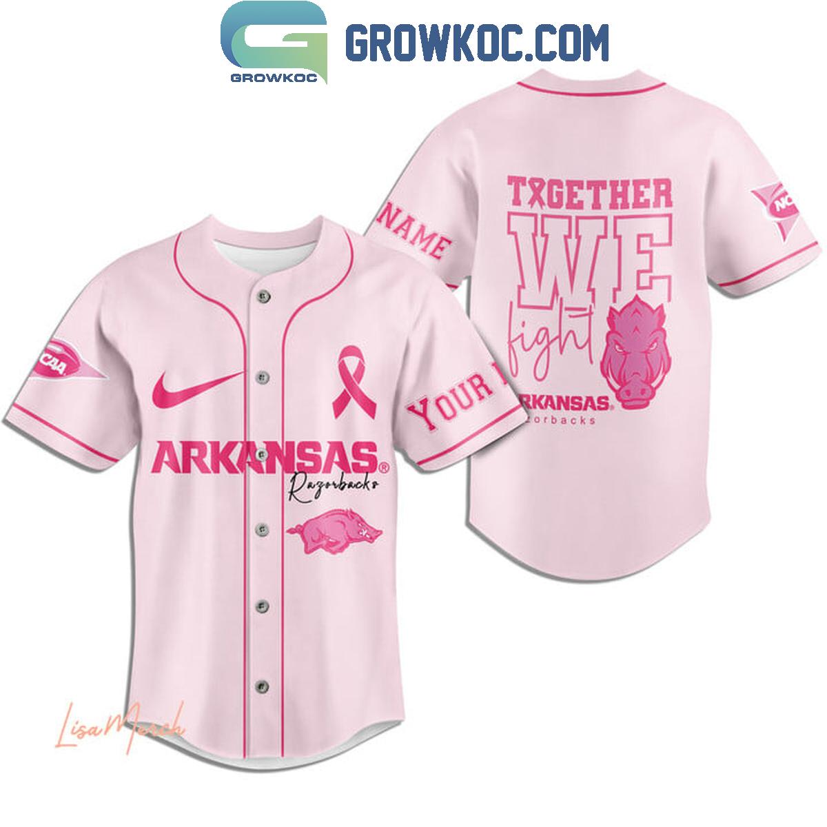 Arkansas Razorbacks Together We Fight Breast Cancer Personalized Baseball Jersey
