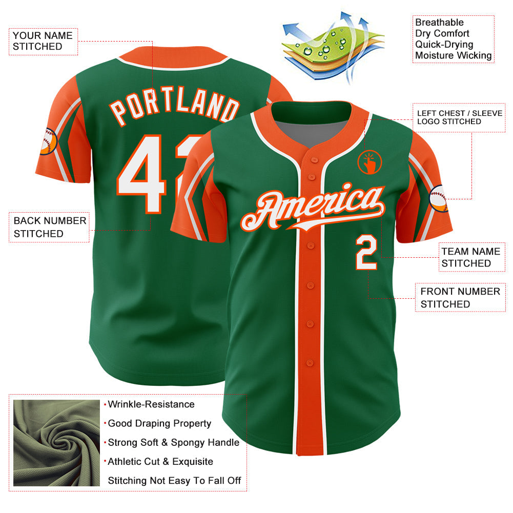 Custom Kelly Green White-Orange 3 Colors Arm Shapes Authentic Baseball Jersey T-Shirts, Hoodie, Sweatshirt (Image 4)