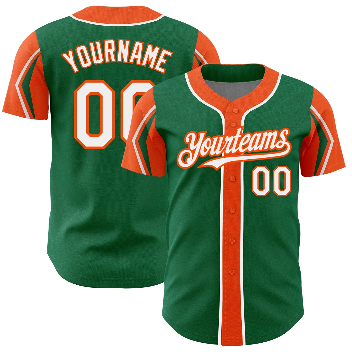 Custom Kelly Green White-Orange 3 Colors Arm Shapes Authentic Baseball Jersey T-Shirts, Hoodie, Sweatshirt (Image 1)