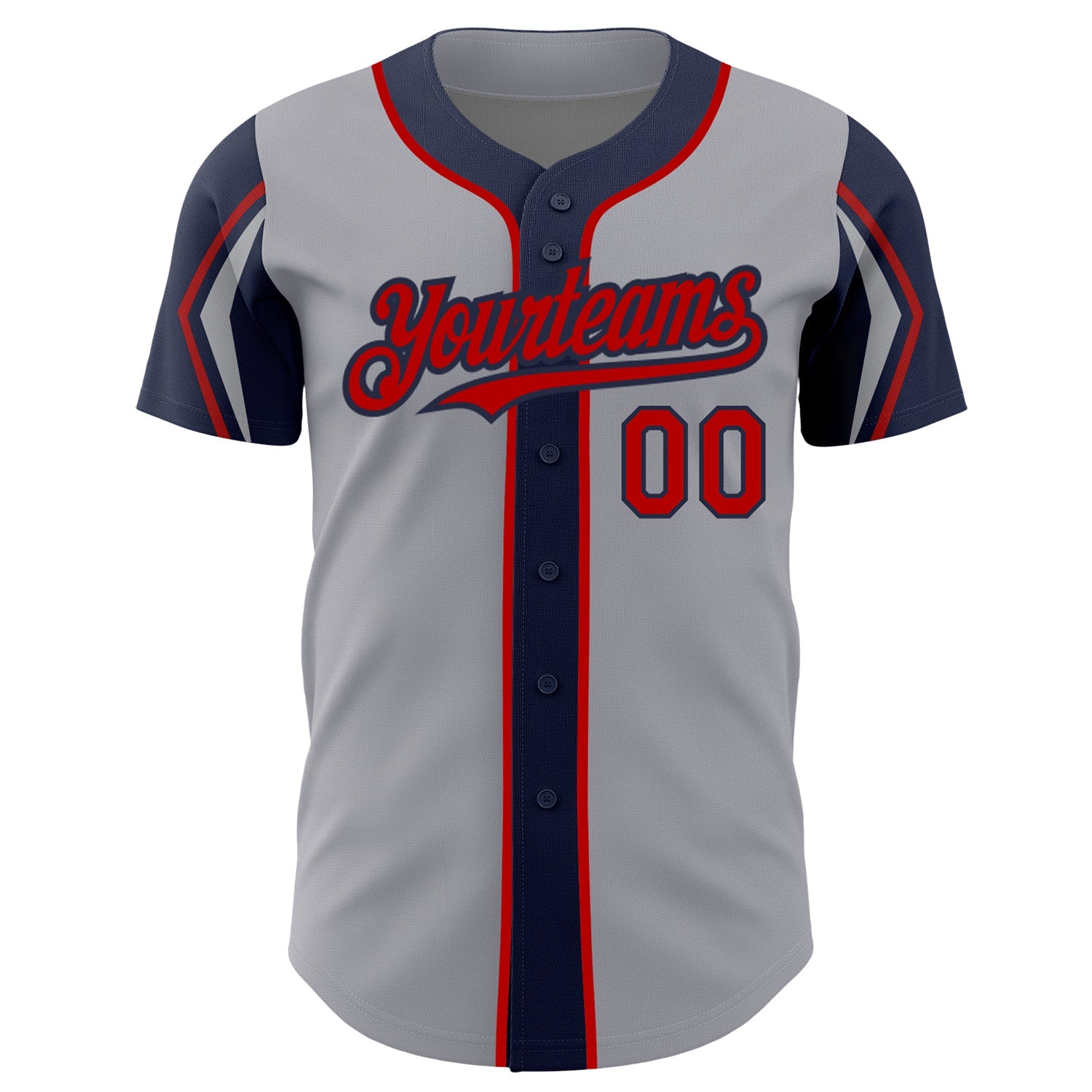 Custom Gray Red-Navy 3 Colors Arm Shapes Authentic Baseball Jersey T-Shirts, Hoodie, Sweatshirt | WearSparks.com (Image 3)